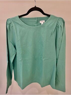 J. Crew Seafoam Green Long Sleeve Puff-Shoulder Tee